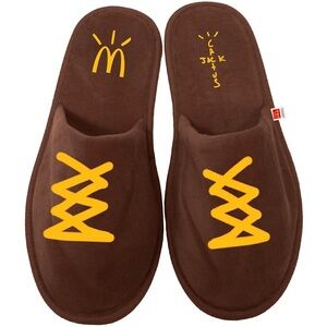 Brown and yellow Travis Scott x McDonald's Cactus Jack house slippers